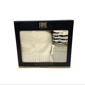 Frye Hat & Socks Set Ivory Cream Multicolor Beanie & Plush Soft Fuzzy Socks Nib